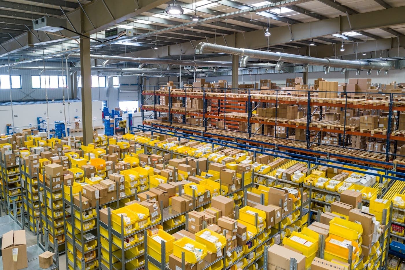 Cardboard packages stacked in a warehouse ready for international shipping