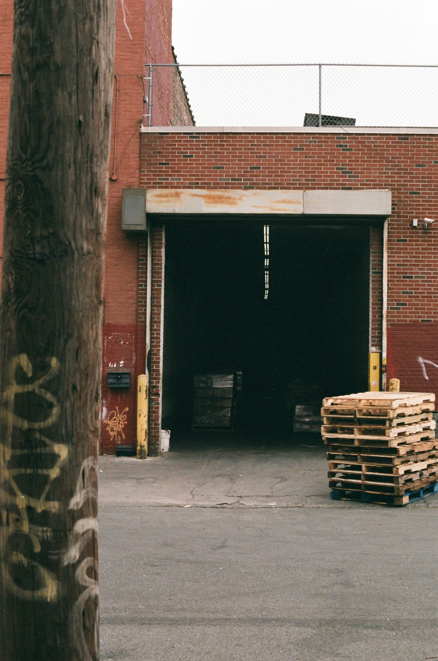Warehouse loading dock with pallets prepared for dispatch